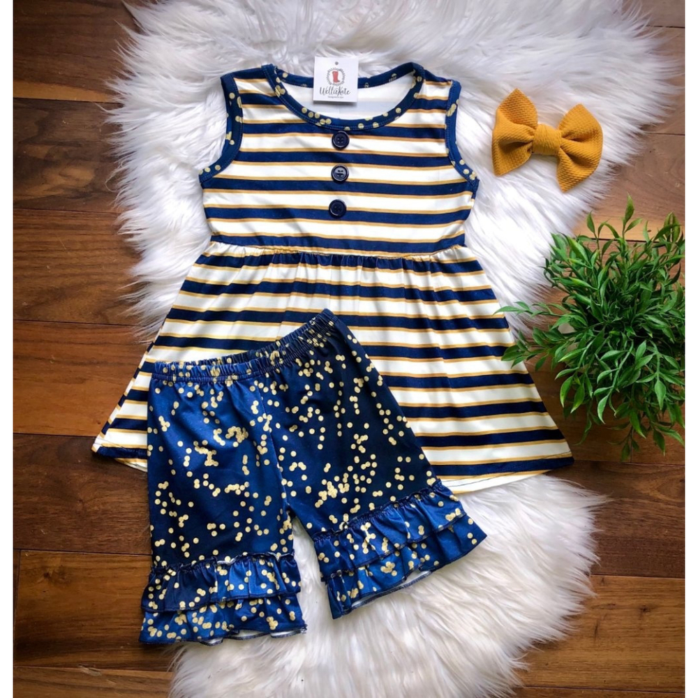 Wellington Designs Navy & Gold Short Set, Sz 18/24